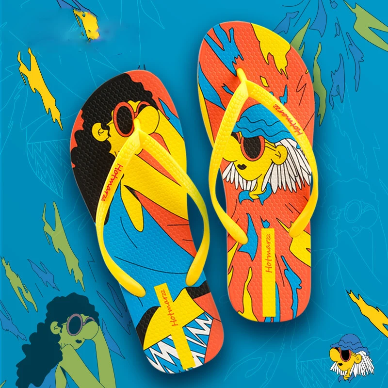 

Women's New Printed Flip-flops Anti-slip Casual Sandals Cartoon Clip-on Slippers Wear Flat Slippers Waterproof Beach Shoes