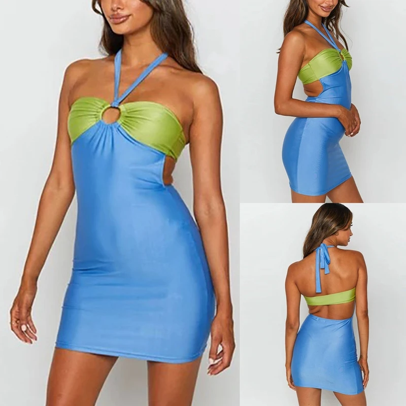 

Women's Sling Strapless Sexy Dress Pencil Skirt Party Club Costume Blue