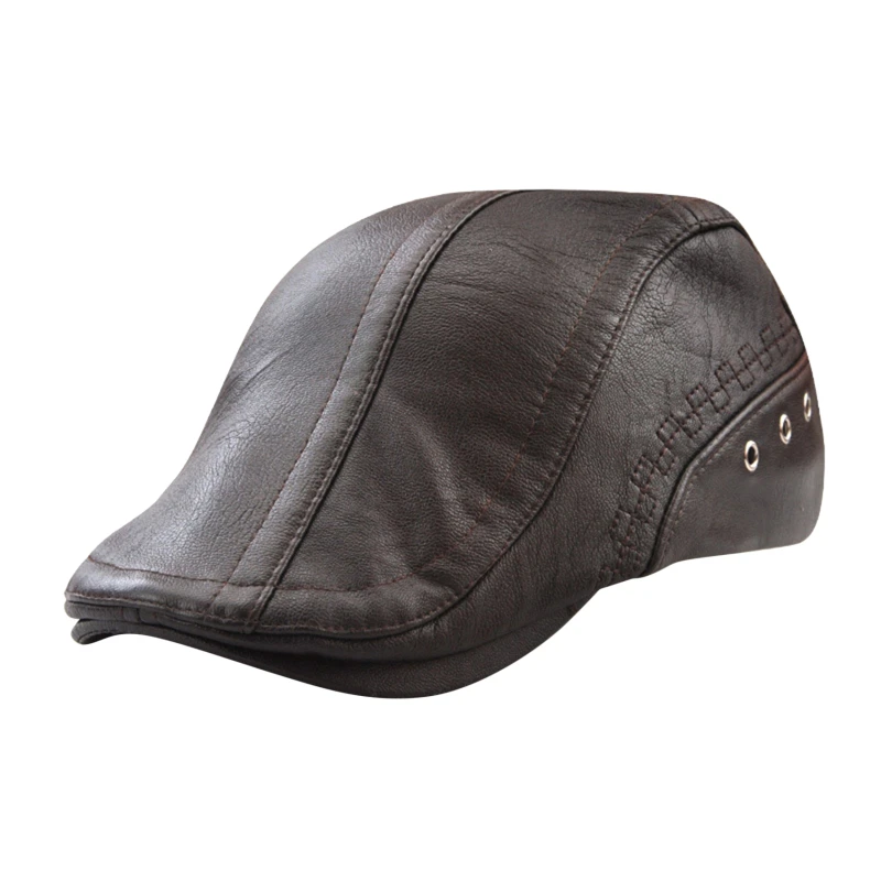 

Men Hats Women Autumn Fashion Cap Casual Duckbill Hat All- Match High Quality PU Leather Outdoor Painter Beret Cap New