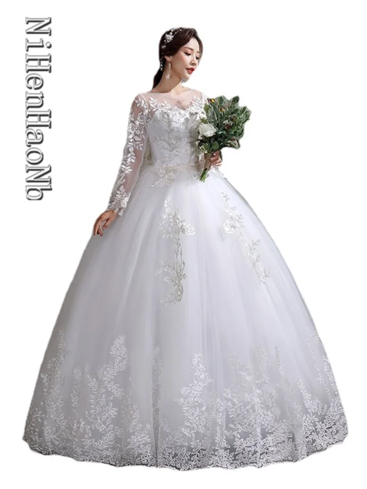 

Wedding Dress 2023 New Birde Long Sleeve Ball Gown Luxury Lace Wedding Dresses Vestido De Noiva Robe De Mariee Plus Size