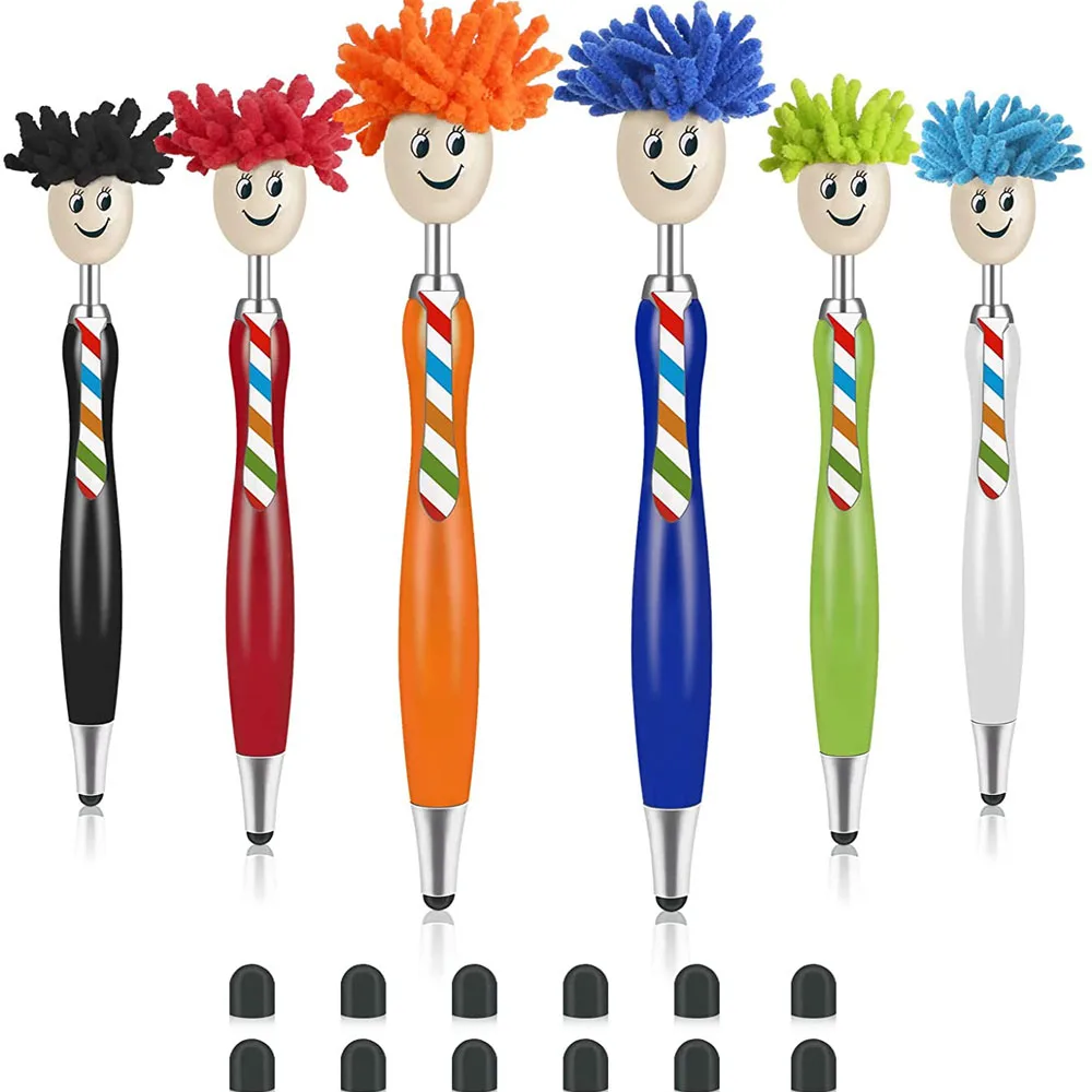 

500Pcs Cute Mop Head Ballpoint Stylus Pen Screen Cleaner 3-in-1 Duster Office School Stationery Gift for Kids and Adult