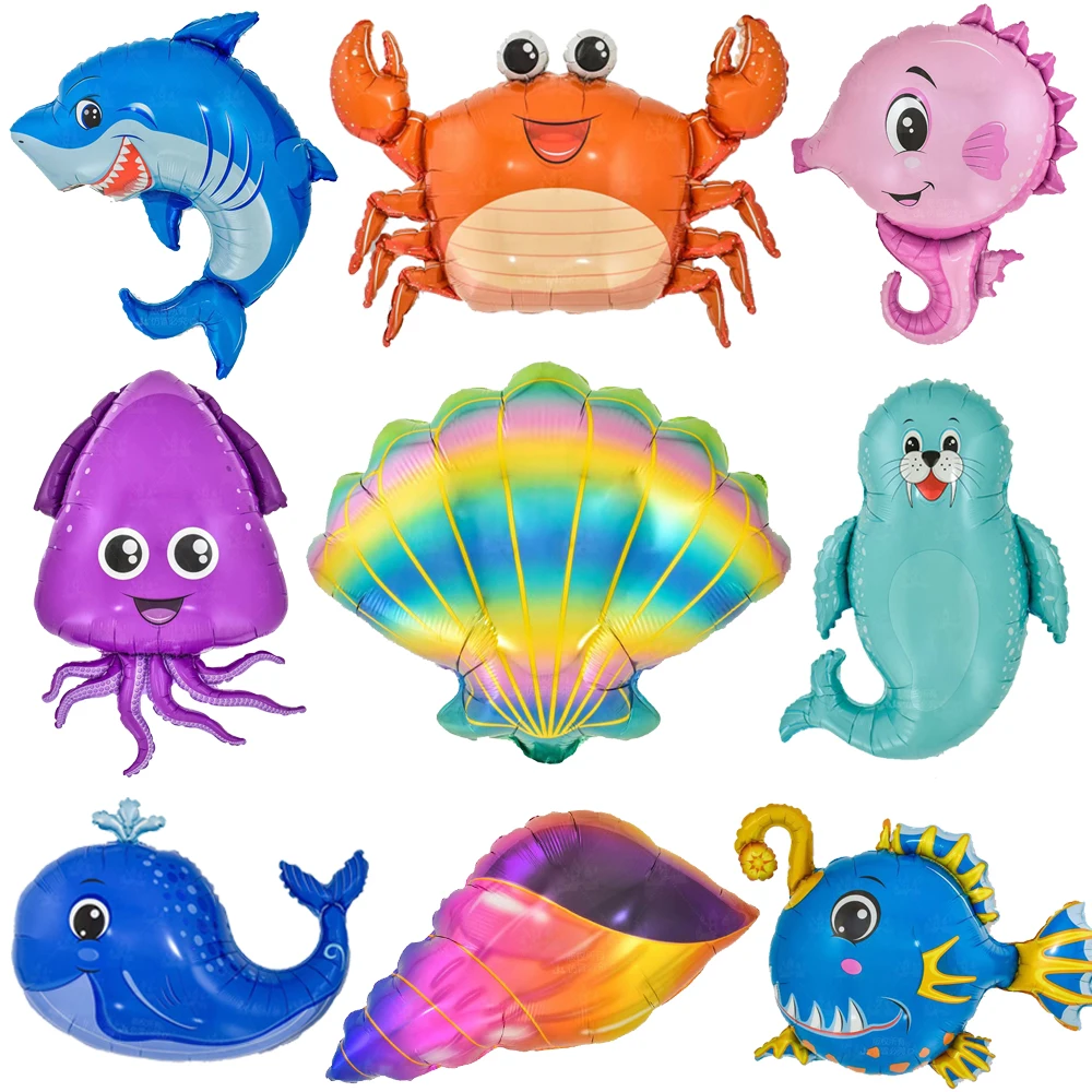 

Sea Animal Balloons Rainbow Shell Conch Balloon Whale Crab Shark Balloons for Boys Girls Ocean Theme Birthday Party Decorations