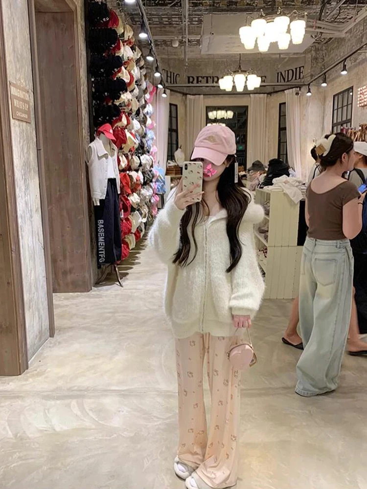 Мягкий клейкий свитер из белой норки Milk Huhu верхняя одежда женский свободный