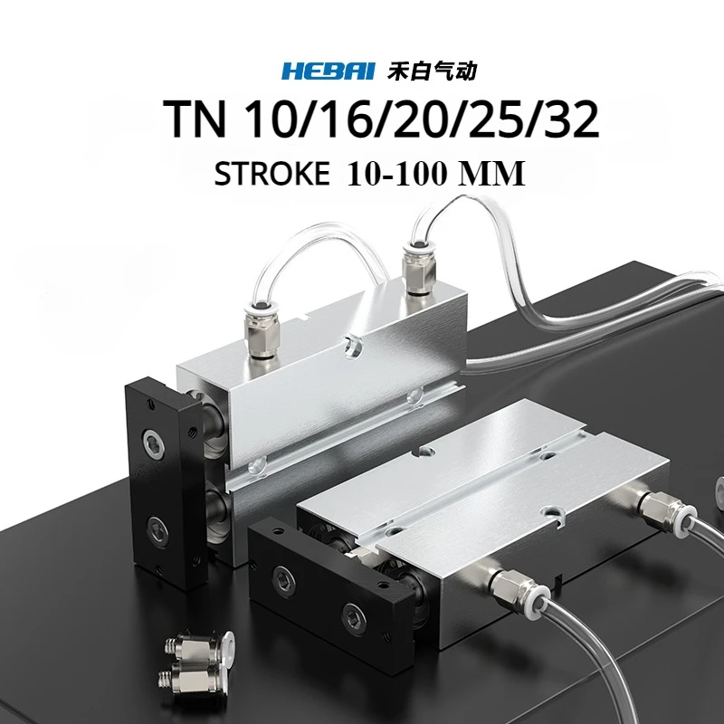 Пневматический цилиндр HEBAI, двойной пневматический цилиндр TN, 10, 16, 20, 25, 32 мм, алюминиевый сплав, ход 30, 40, 50, 60, 80, 100 мм