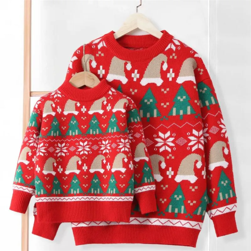 

Christmas Family Matching Outfits Knitted Christmas Sweater Jumpers Mother Daughter Father Son Clothes Kids Sweater Pullover Top