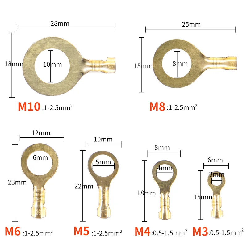 150/300/450 шт. M3/M4/M5/M6/M8/M10 кольцевые наконечники медные обжимные клеммы кабельные