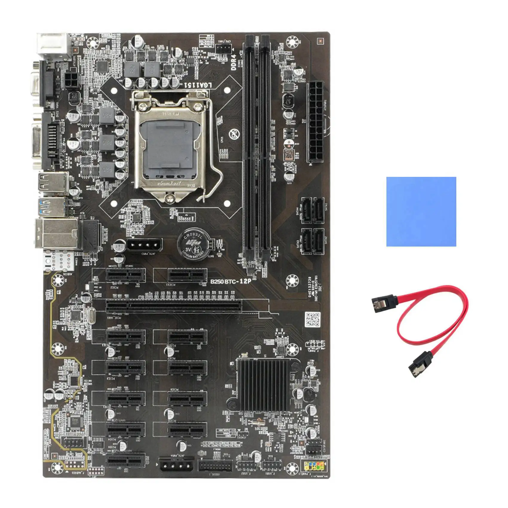 

B250 BTC Mining Motherboard with Thermal Pad+SATA Cable 12XGraphics Card Slot LGA 1151 USB3.0 SATA 3.0 for BTC Miner