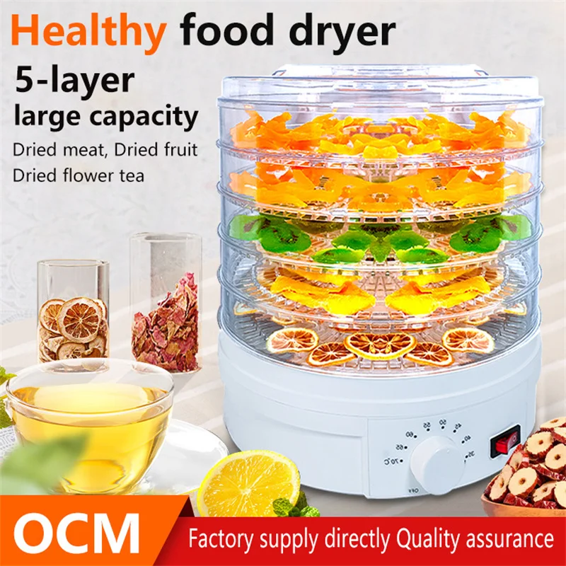 

Household Food Dehydrator Meat Vegetables Drying Machine 5 Trays Dried for Kitchen Transparent Stainless Steel 110V/220V ZZ11