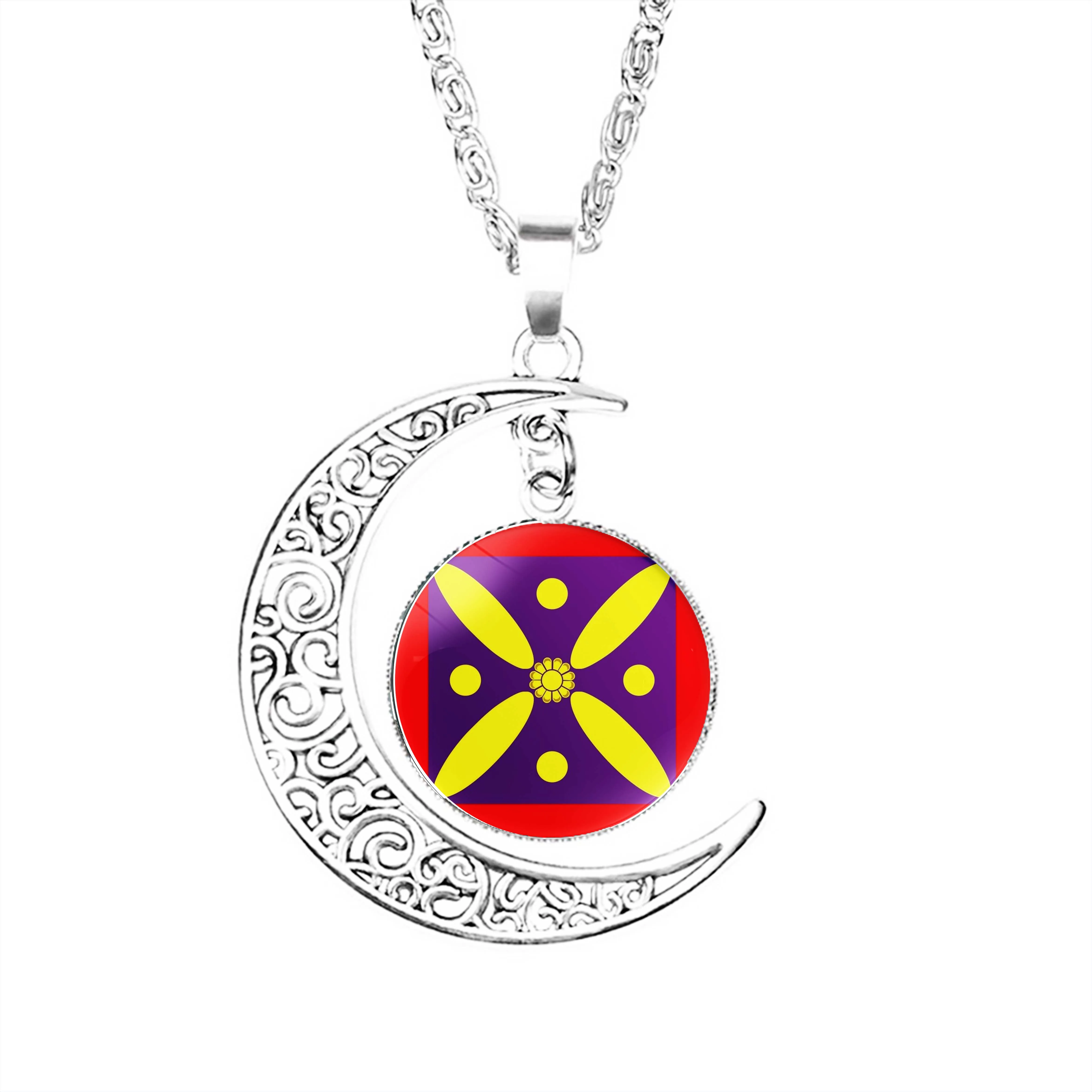 

Sassanid Flag Of Persia Moon Necklace Women Lady Girls Accessories Party Dome Boy Charm Gifts Lovers Chain Glass Jewelry
