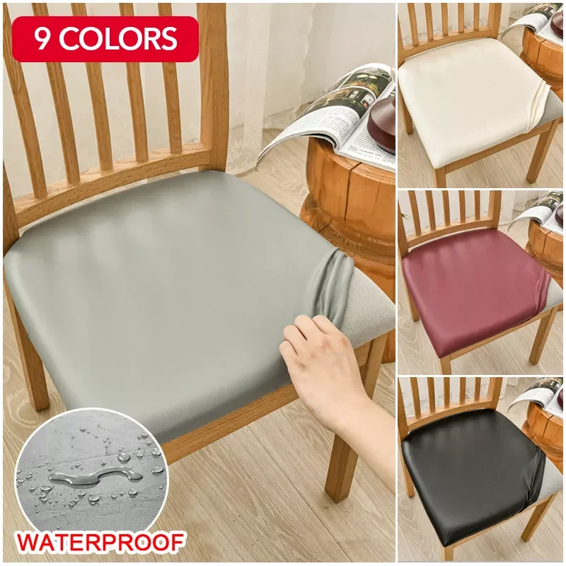 

Chair Seat Covers for Dining Room PU Leather Square Chair Cushion Cover Waterproof Slipcovers Removable Chair Seat Cushion Cover