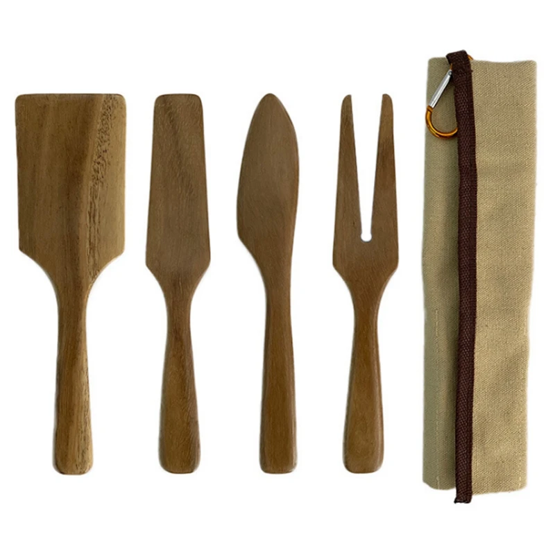 

Camping Picnic Portable Wooden Shovel Dinner Knife Fork Wooden Kitchenware Set Outdoor BBQ Supplies