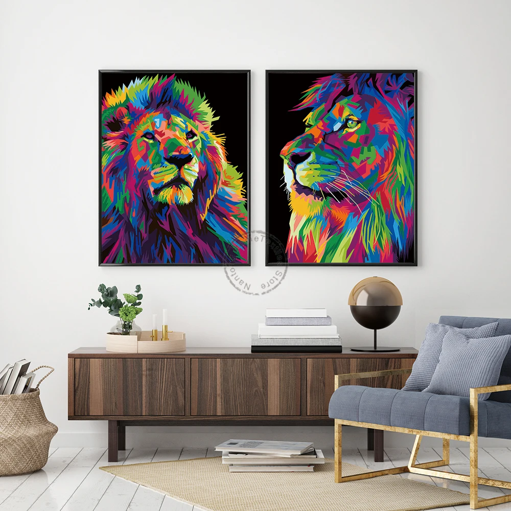 

Colorful Animal Canvas Painting Animal Wall Art Lion Tiger Posters and Prints Wall Picture for Living Room Decoration Home Decor