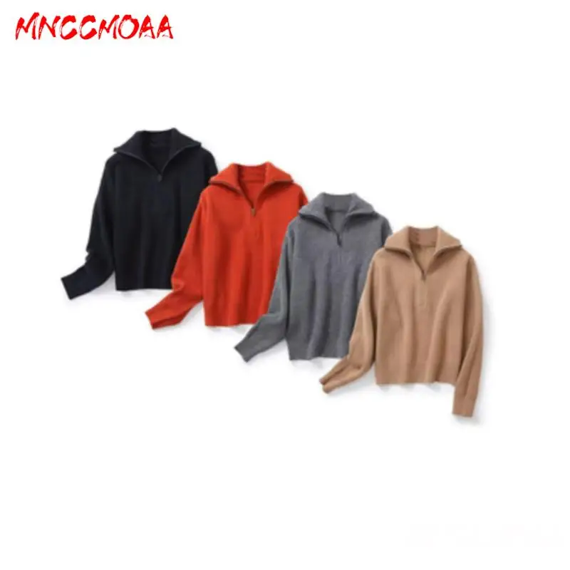 

Осень-зима 2023, женский модный Свободный вязаный свитер MNCCMOAA на молнии, Женские однотонные повседневные топы с длинным рукавом, пуловеры