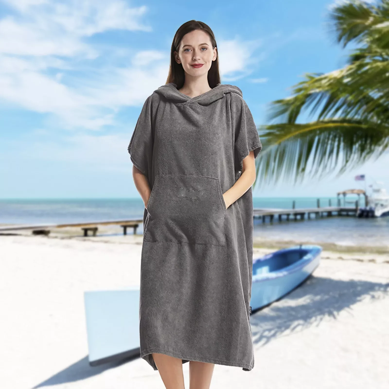 

Large Thick Hooded Beach Towel Changing Robe Quick Dry Microfiber Towelling Surf Poncho for Men and Women