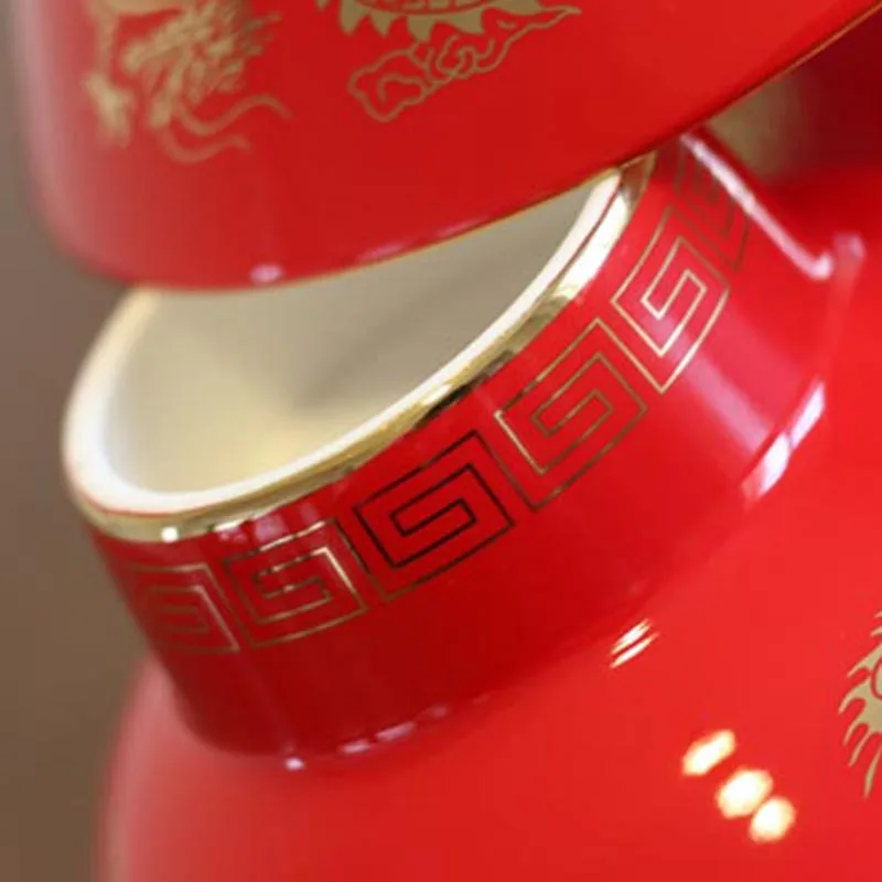 6-дюймовая китайская костяная керамическая посуда для стола - свадебная красная чашка Ретро с изображением дракона и феникса. Декоративный подарок для дома.