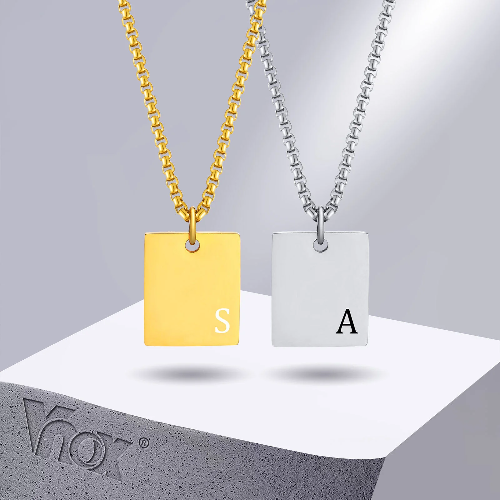 

Vnox Initial Necklaces for Men, Geometric Square Pendant with Box Chain, A-Z Alphabet Letters Collar, Stainless Steel Jewelry