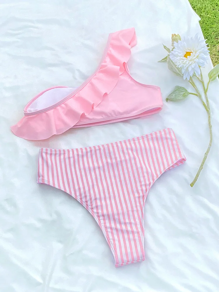 Купальник COOBBU с оборками купальник высокой талией Женский цельный костюм на одно