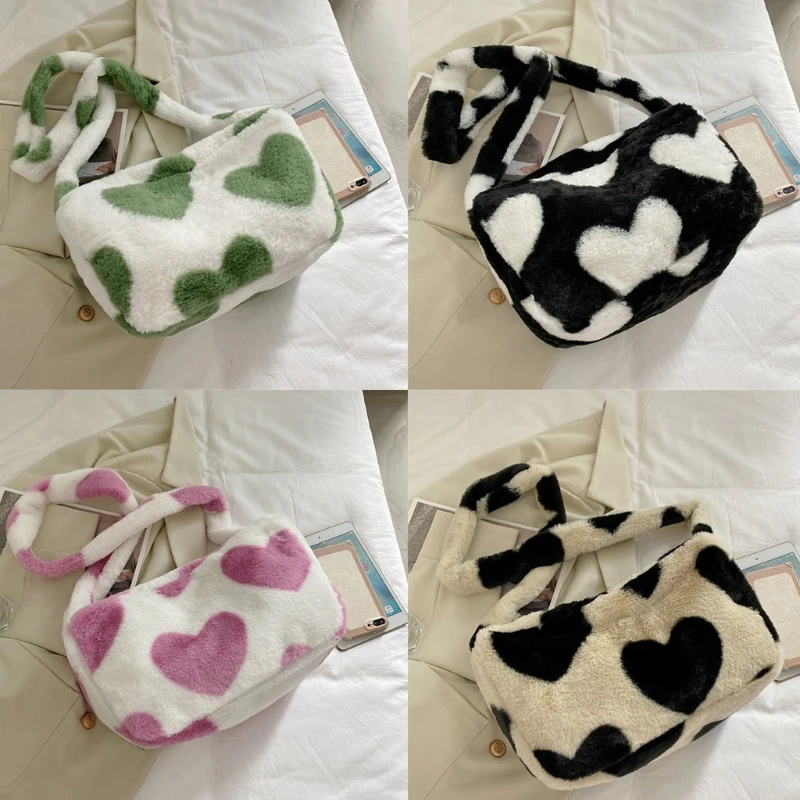 

M6CC Women Cartoon Plush Heart Shoulder Crossbody Bag Tote Satchel Purse Simple Style