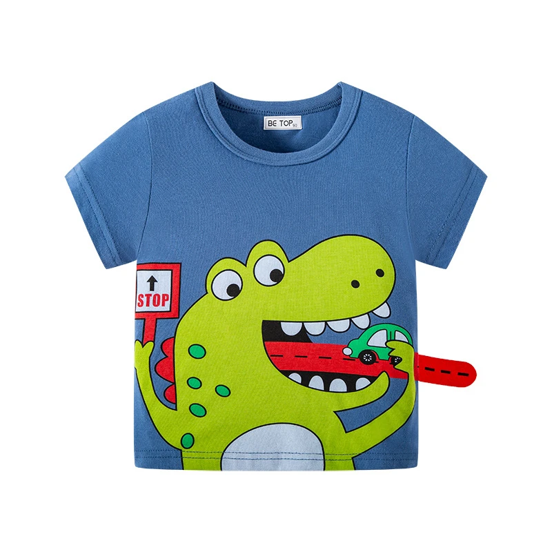 

New Arrived Summer Fashion Kid's Short-Sleeved Shirt Boy's,Girl's Swedinedr Dino Cartoon Tops Children's Casual Quality T-Shirt