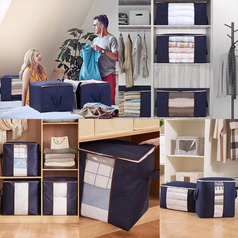 Foldable Clothes Storage Bag, 4 Pack 90L Large Blankets Underbed Storage Bags, Quilts Storage Containers with Thick Fabric, Stur