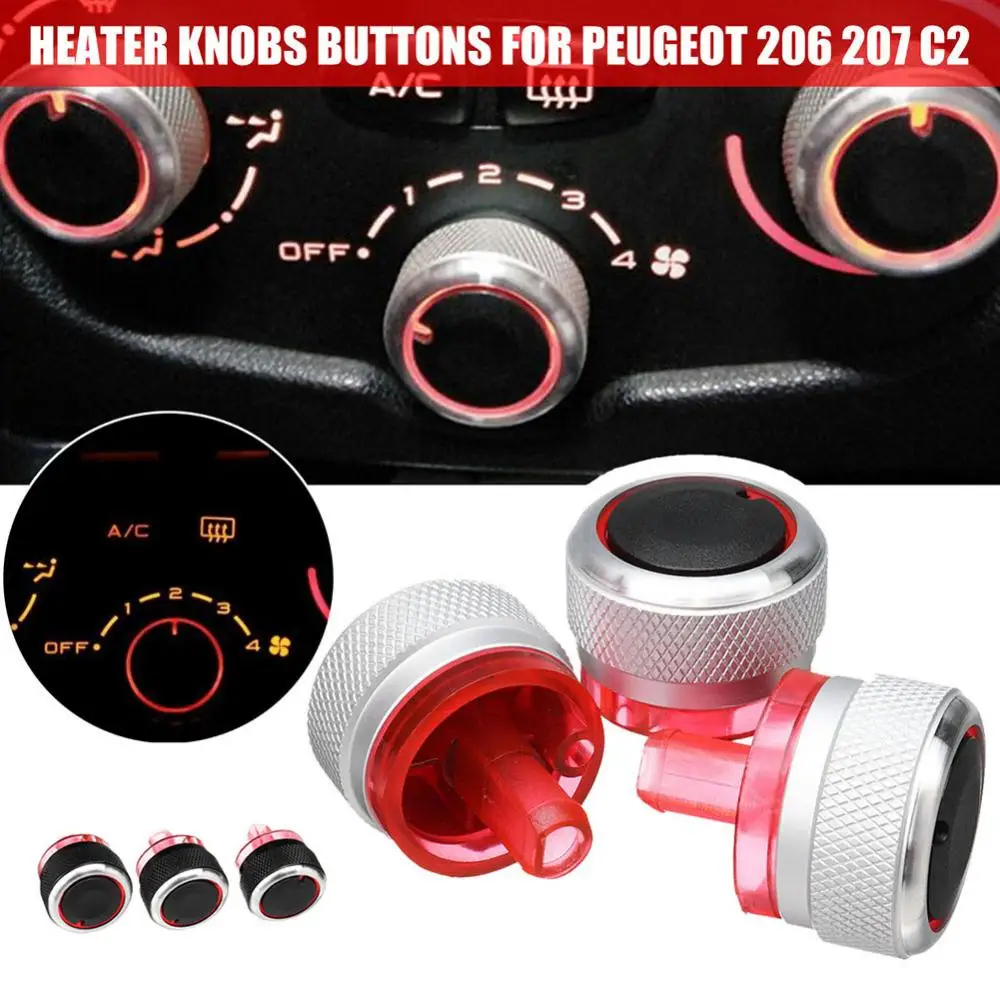 

3Pcs Aluminum Alloy A/C Heater Switch Knob Buttons Set for Peugeots 206 207 C2