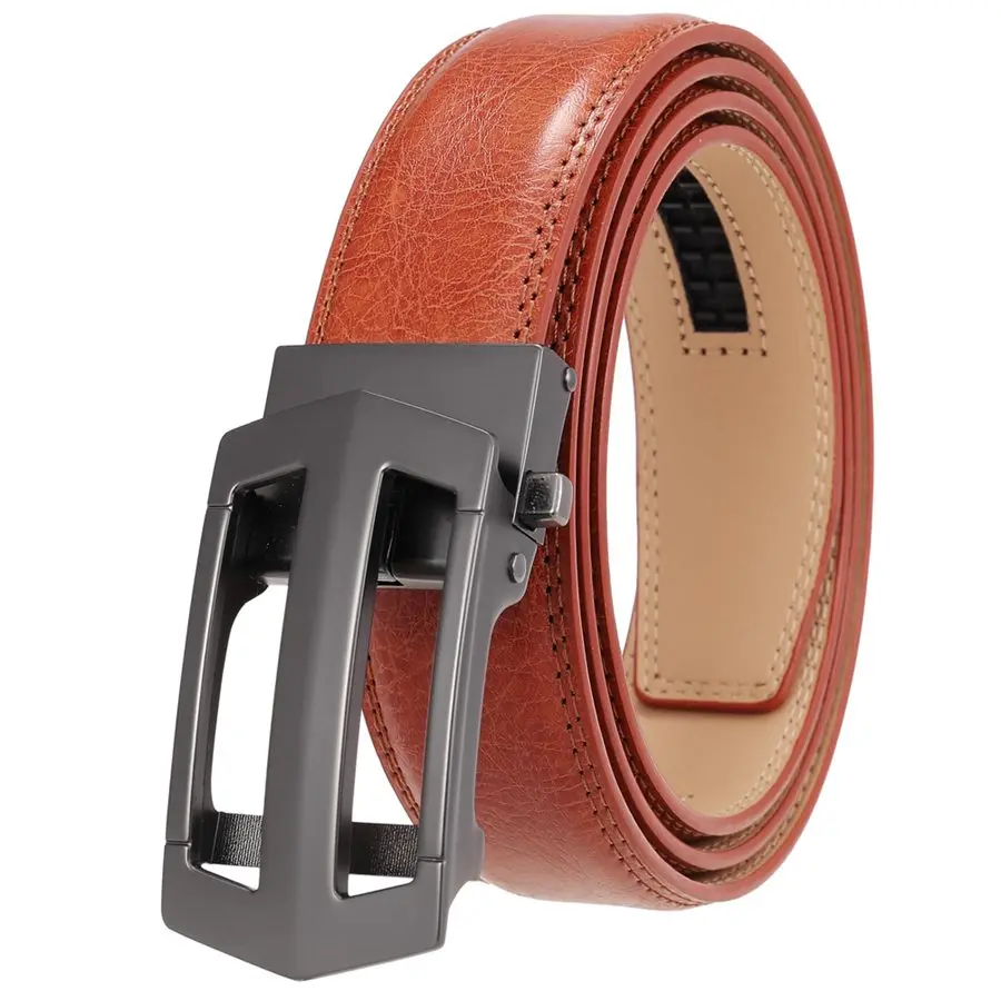 Men's Leather Ratchet Casual Dress Belt with Automatic Buckle Adjustable Exact Fit Leather Belts for Men Width:3.5cm