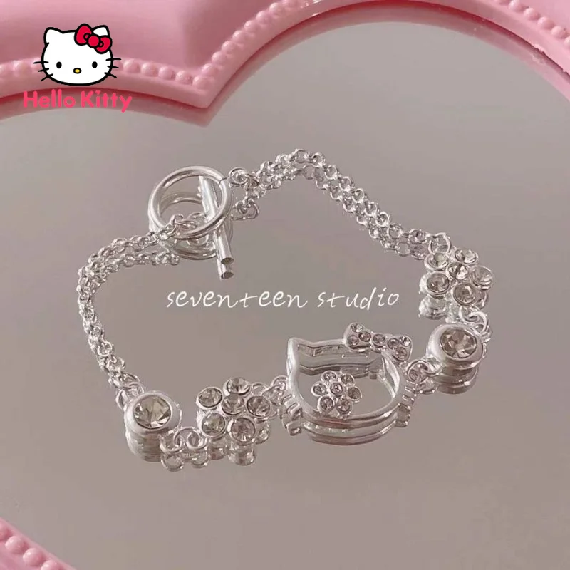 

Браслет из серебра с мультяшным цветочным рисунком Hello Kitty