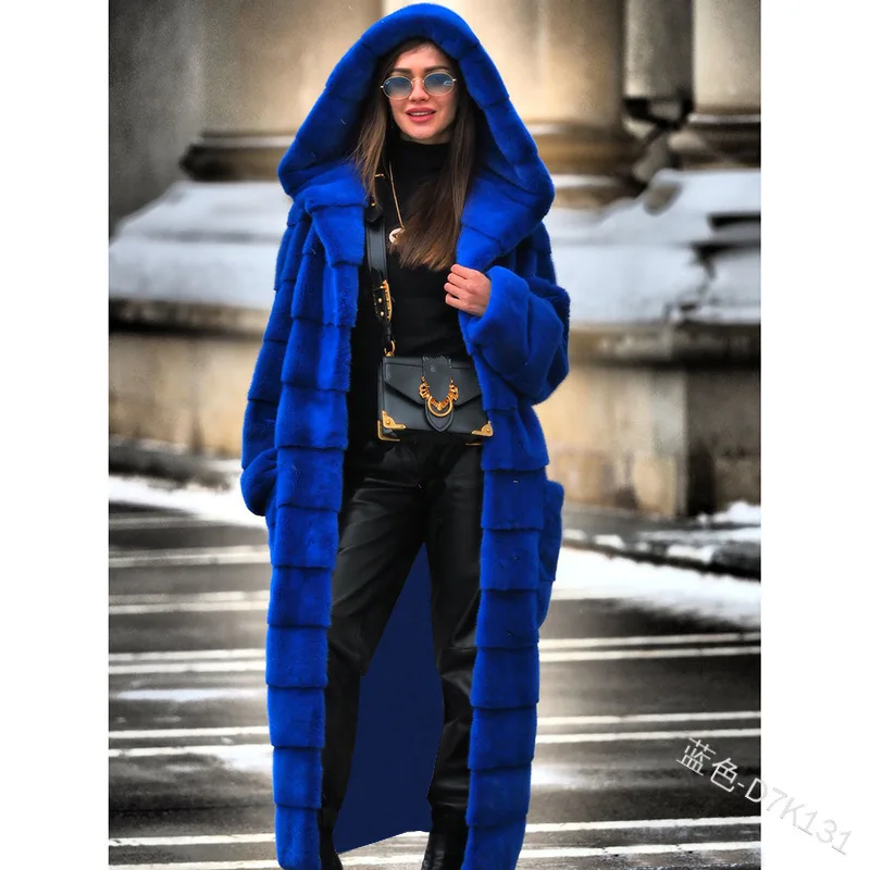 Winter Faux Fur Coat Women Hoodies Furry Thick Warm X-Long Faux Rabbit Fur Jacket Slim Casaco Feminino 5XL Casual Jacket Women