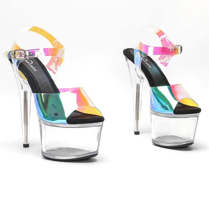 Leecabe New designs 17cm/7inch  TPU Upper  lady shoe high heel platform pole dance sandals shoes