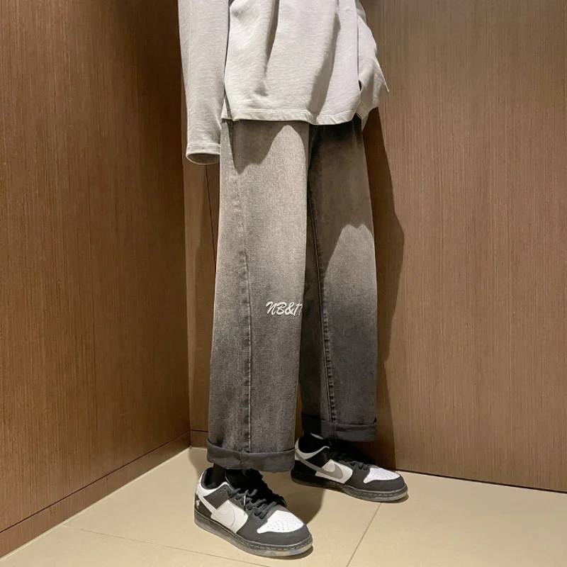 DEEPTOWN Y2K Black Jeans Men Blue Straight Denim Pants Loose Streetwear Hip Hop Casual Trousers Male Japanese Harajuku Spring