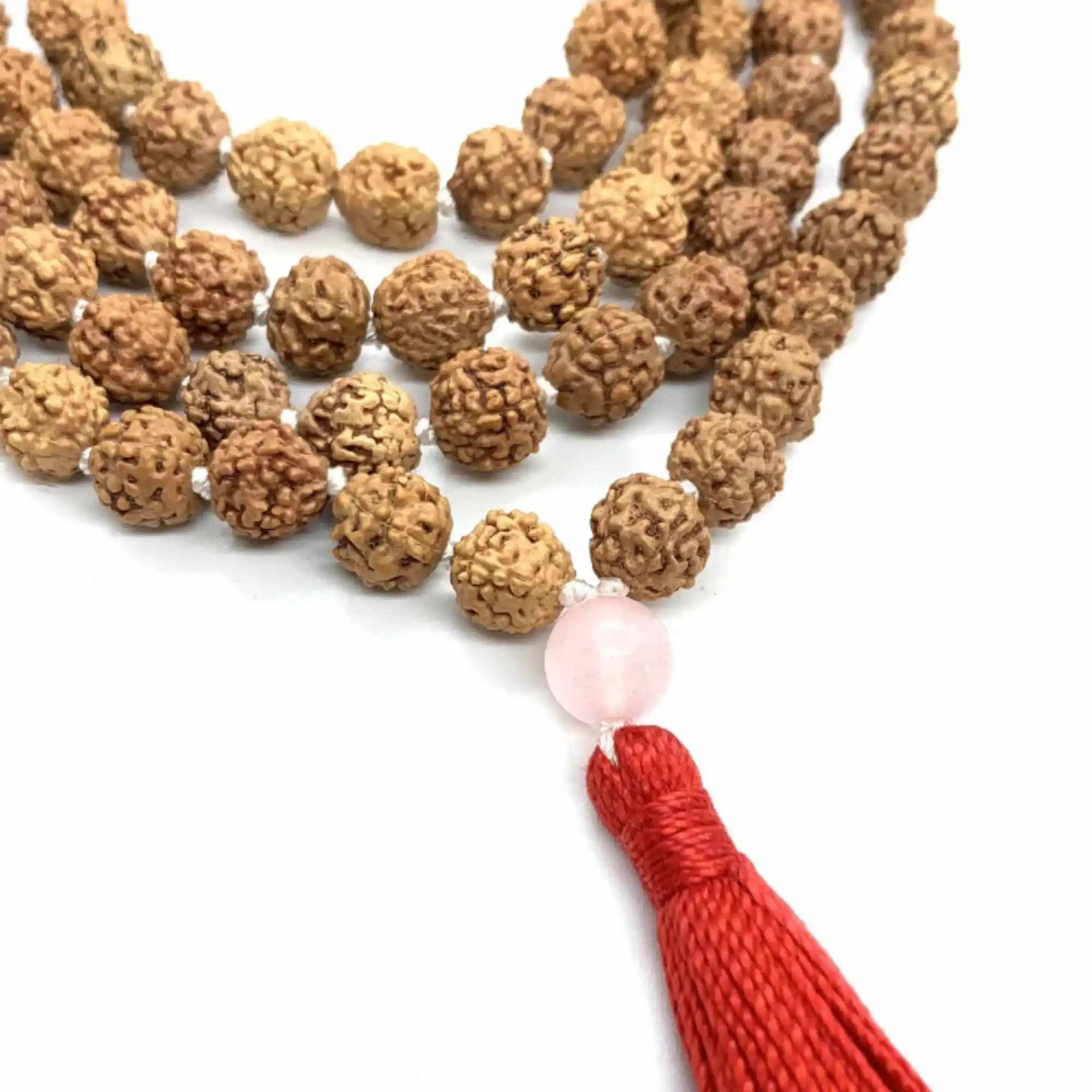 

8mm Natural brown Rudraksha Rose Quartz 108 knot Meditation necklace Chic Mental All Saints' Day Taseel Bless Emotional Chakra