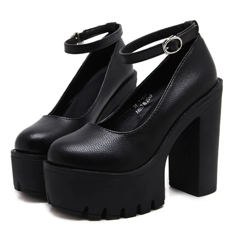 

2023 new spring autumn casual high-heeled shoes sexy ruslana korshunova thick heels platform pumps Black White Size 42