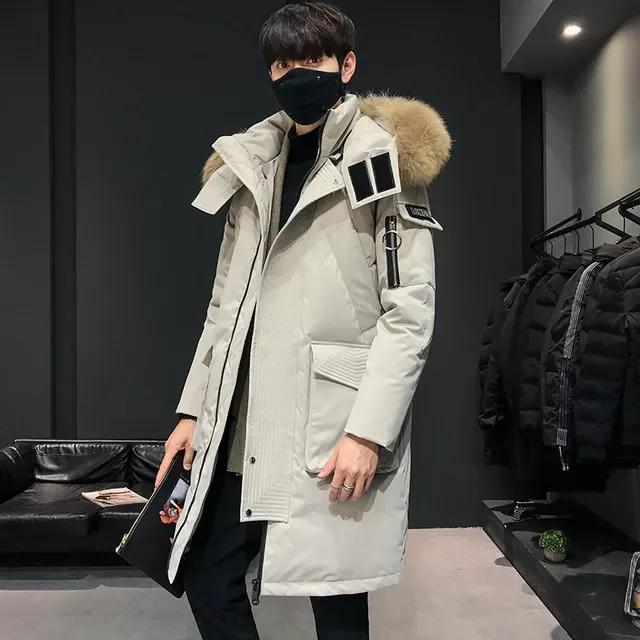 Coat White Duck Down Hight Quality Male New Winter Down Coat Fashionable Coat Thicken Jacket  Men Hooded Warm Lengthen Parka