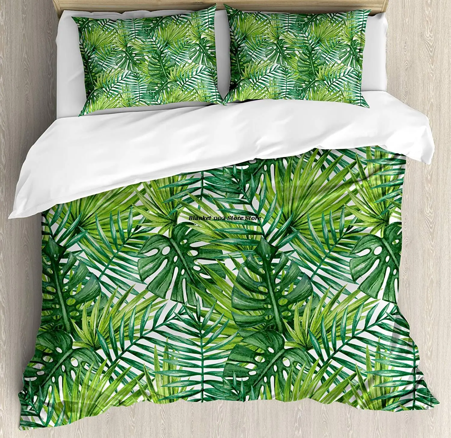 

Leaf Duvet Cover Set Tropical Exotic Banana Forest Palm Tree Leaves Watercolor Design Image Decorative 3 Piece Bedding Set