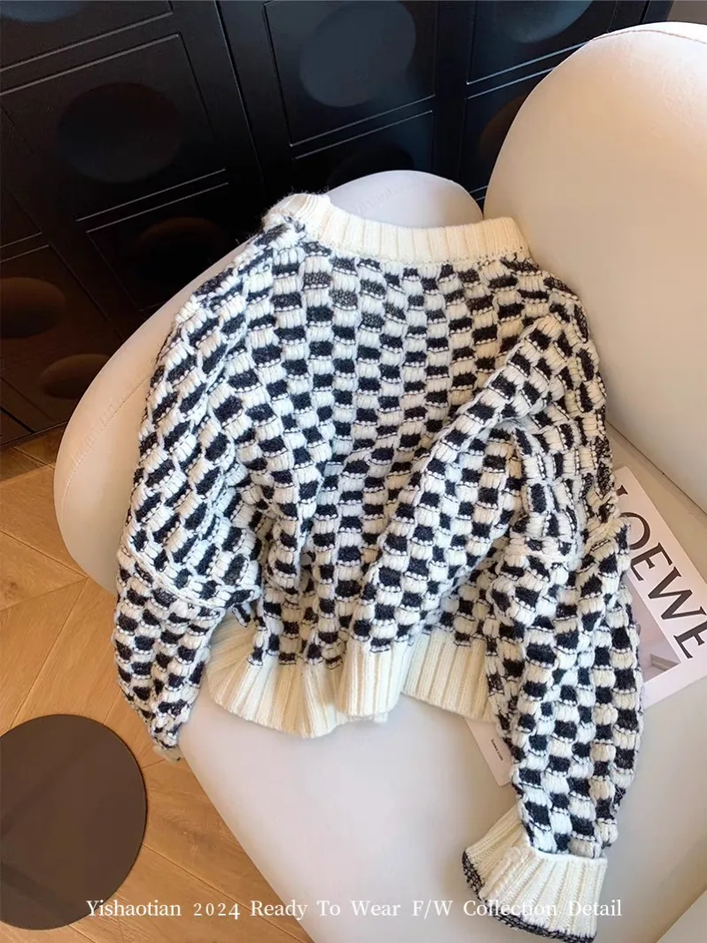 Женский Повседневный джемпер в клетку свободный трикотажный свитер контрастных