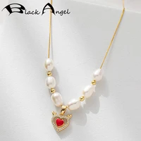 black angel new romantic love heart antlers pendant freshwater pearl necklace fine jewelry for women wedding girlfriend gifts