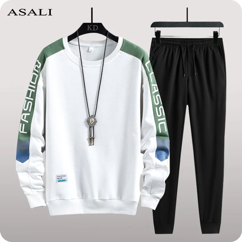 

High Quality Men's Sportswear O-Neck Tops Set Long Sleeve Printed Tshirt + Pants Suits Fashion Tracksuit Men Spring And Autumn