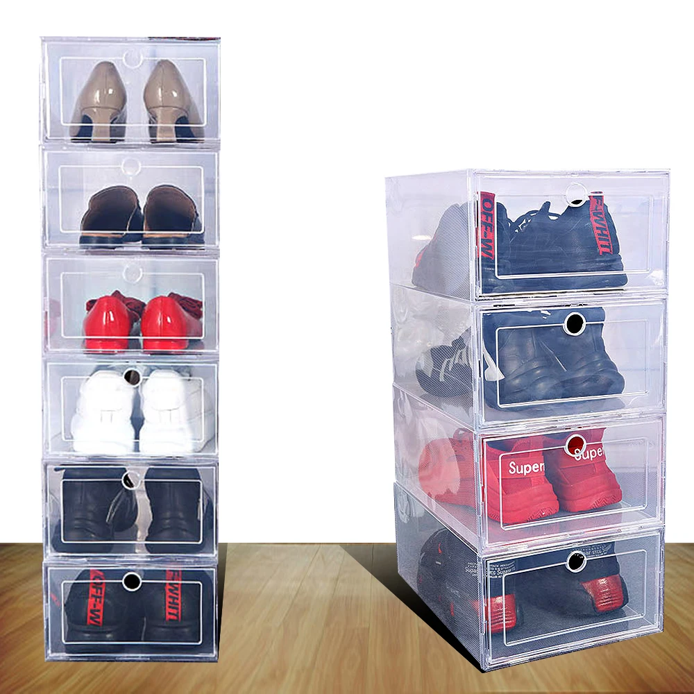

Fold Plastic Shoe Boxes 6pcs/Set Transparent Drawer Case Shoe Organizer Box Stackable Box Tthickened Dustproof Shoe Cabinet