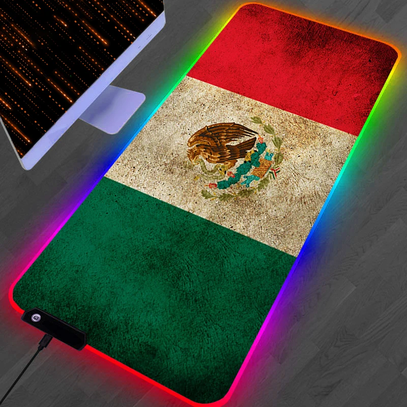 

RGB коврик для мыши, светодиодный игровой Мексиканский Флаг, противоскользящий светящийся Настольный коврик для компьютера, офиса, коврик дл...