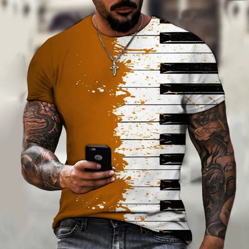 Фортепиано-клавиши заметки Трехмерная 3D Художественная печать Мужская футболка