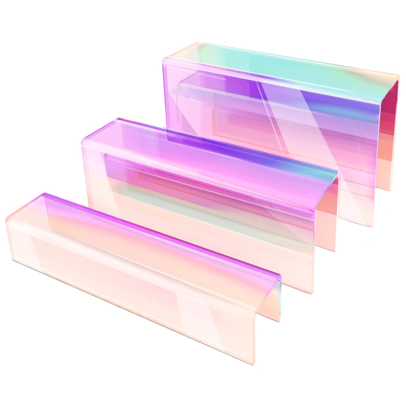 

3pcs Iridescent Acrylic Display Risers Large Rainbow Acrylic Stand Rainbow Display Riser Showcase For Dessert Cupcake Candy