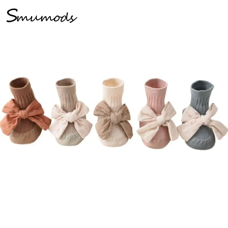 

Autumn Winter Baby Girls Socks Newborn Baby Bowknot Socks Infant Baby Socks Anti Slip Soft Cotton Floor Sock Shoes
