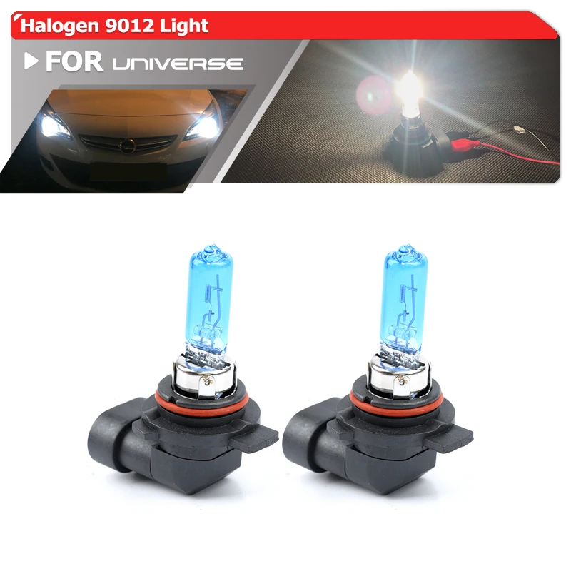 2 bombillas halógenas para faros delanteros de coche, 9012 HIR2 9012 LL, 12V, 55W, 6500K, aspecto de xenón, par blanco, nuevo, cristal azul, 2 uds.