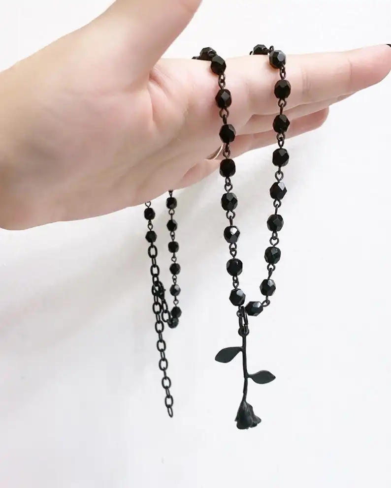 Модная трендовая Готическая искусственная цепь перевернутые черные розы