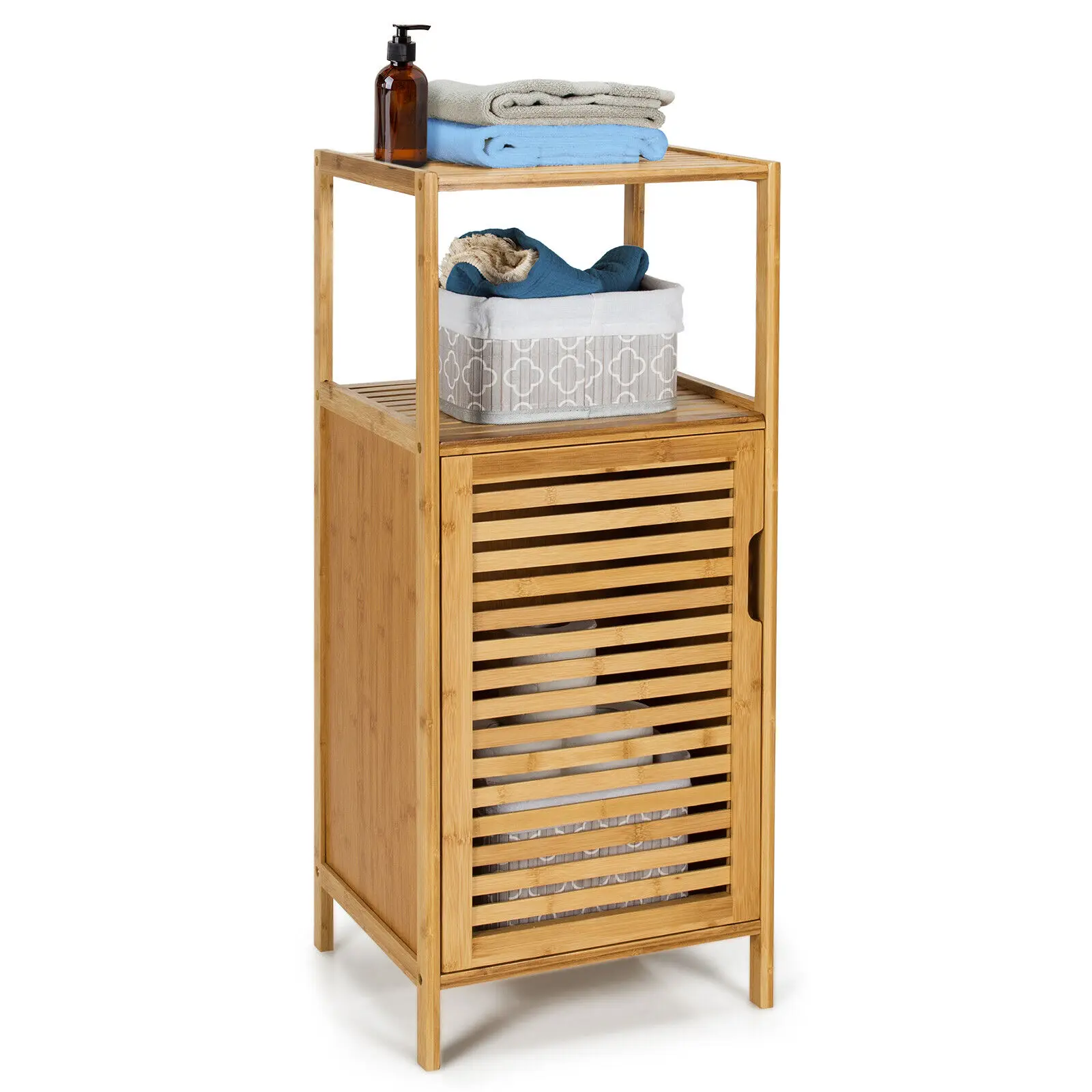 

Costway Bamboo Bathroom Storage Floor Cabinet w/Door and Shelf Corner Cabinet
