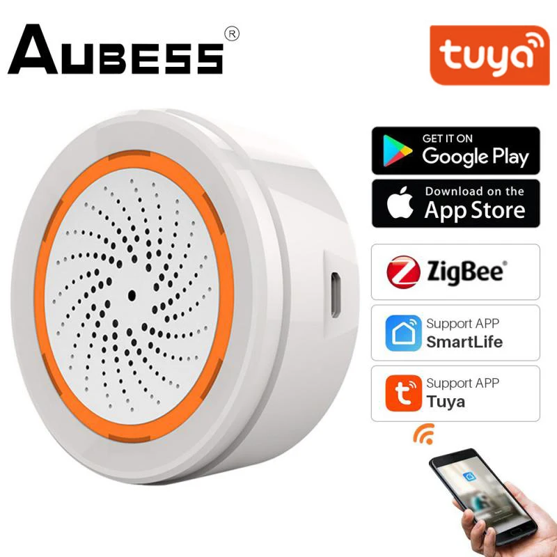 

Tuya Zigbee Smart Life WiFi USB Siren Alarm Detector Sensor 90dB Wireless Sound Light Alarm Works With SmartLife APP