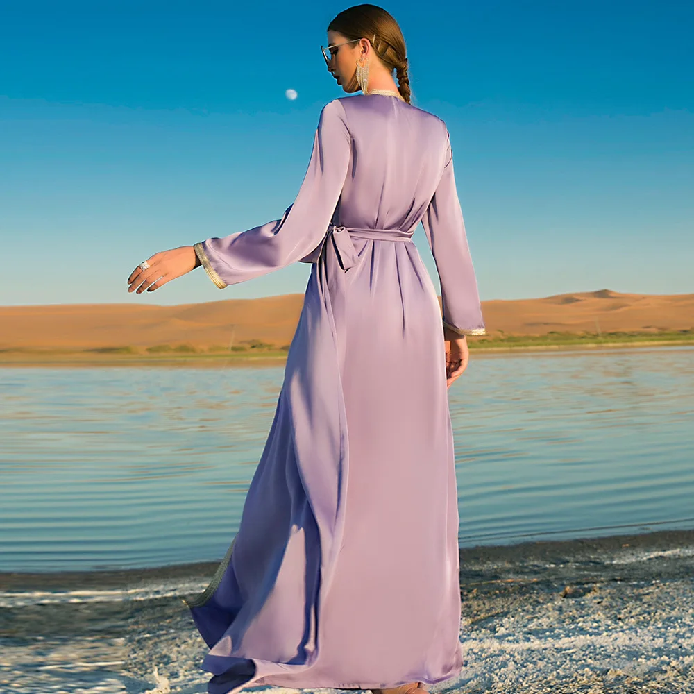 Abayas for Women Ramadan Eid Mubarek Muslim Fashion Evening Party Long Dress Dubai Kaftan Satin Maxi Dresses Islamic Clothing