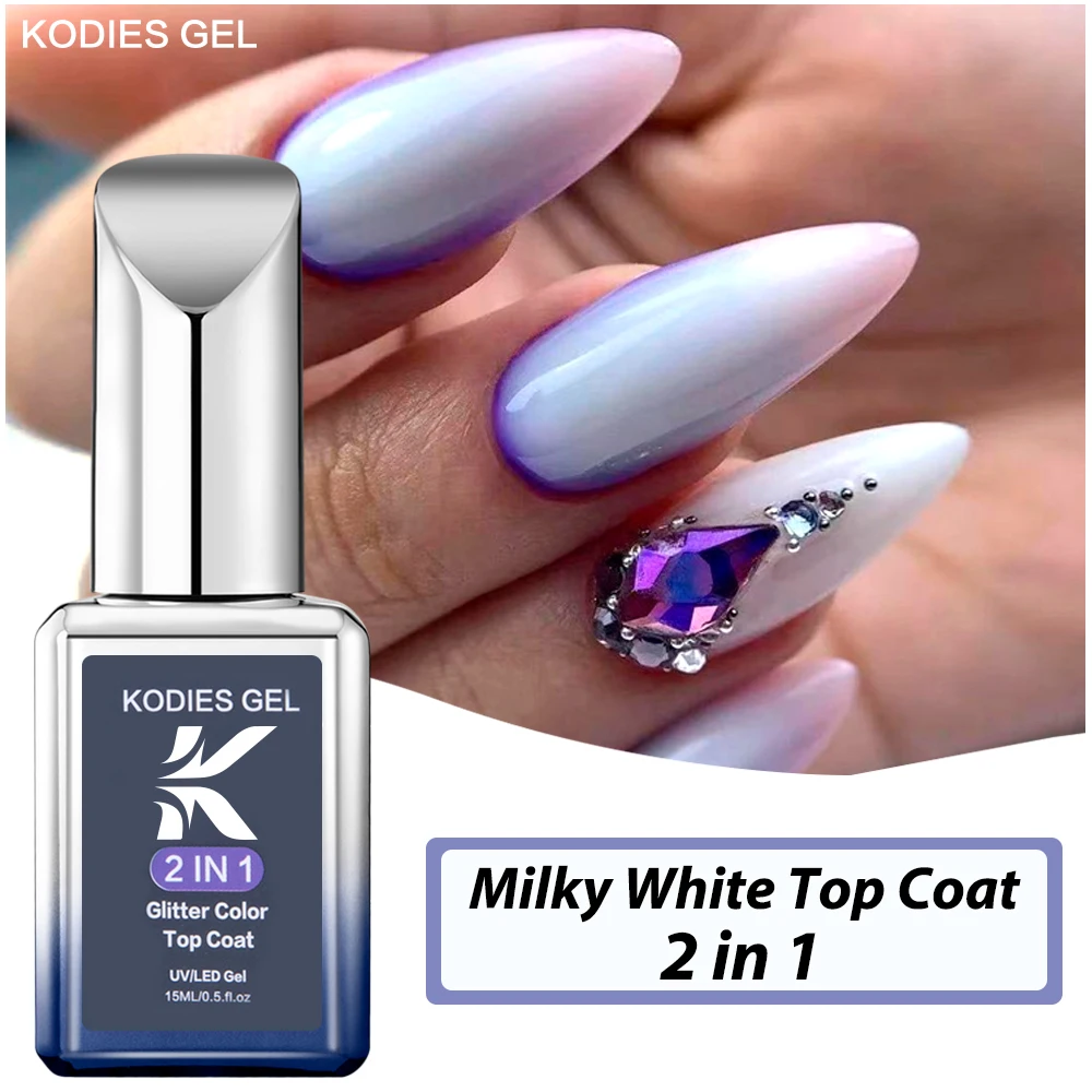 KODIES GEL Milky White Top Coat UV Gel Nail Polish 2 IN 1 Semi Permanent Vernis Camouflage Color Self Leveling Manicure Topcoat