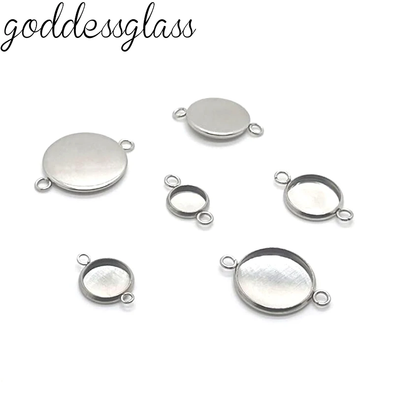 

50Pcs Stainless Steel Connector Setting Round Double Loop Cabochon Base Cameo Bezel 12mm 14mm 16mm 18mm 20mm 25mm 30mm