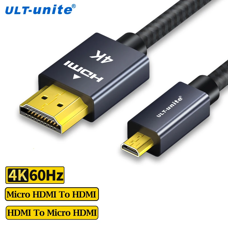 

Micro HDMI to HDMI Cable Bi-directional Transmission 4K60Hz Micro HDMI Adaptor Converter Line For Camera Graphics Card Monitor